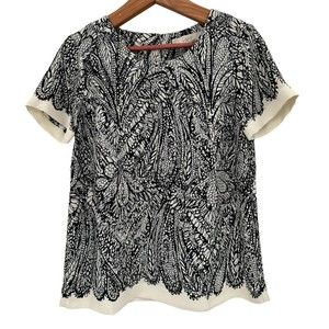 Loft XS Top Short Sleeve Ivory Black Paisley Career Work Women’s